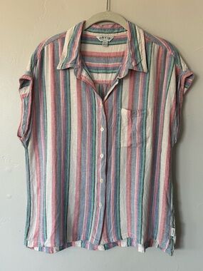 Orvis Classic Collection Striped Linen Blend Button-Up Shirt Medium